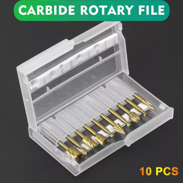 10Pcs Tungsten Steel Solid Carbide Burrs For Dremel Rotary Bit Accessories Kit