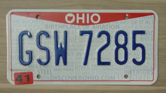 2013 OHIO passenger license plate GSW 7285