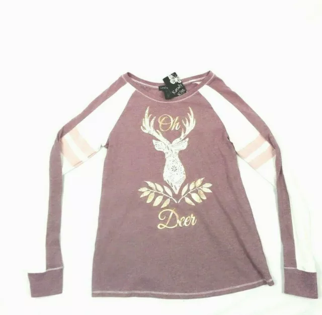 Kandy Kiss Oh Deer Graphic Print Pink Long sleeves Top for Girls Size 16 XL