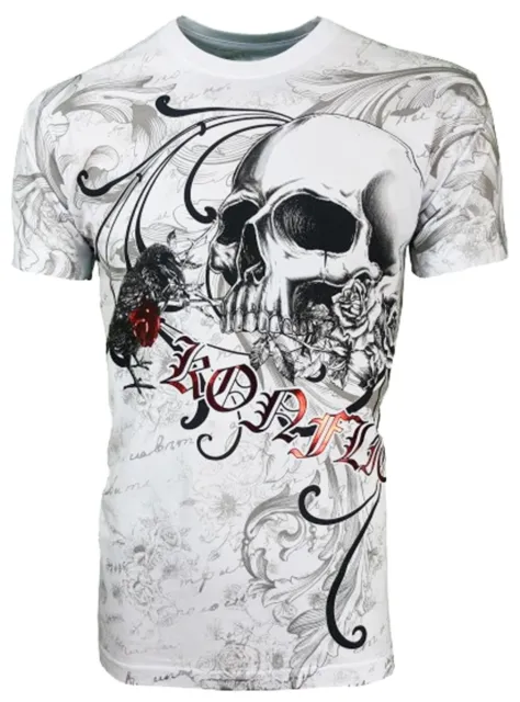 Konflic [Raven Skull] T-Shirt Fallen Angel Biker Tattoo Ink Harley Los Angeles