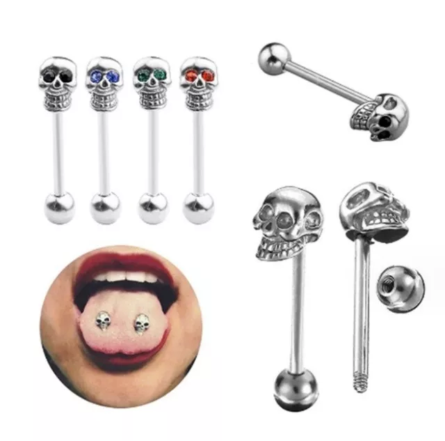 Acero Inoxidable Calavera Barra Lengua Anillo Tachuelas Pezón Piercing Regalo