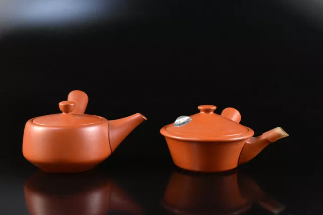 M8323:Japanese Tokoname-ware Brown pottery Shapely TEAPOT Kyusu Sencha 2pcs