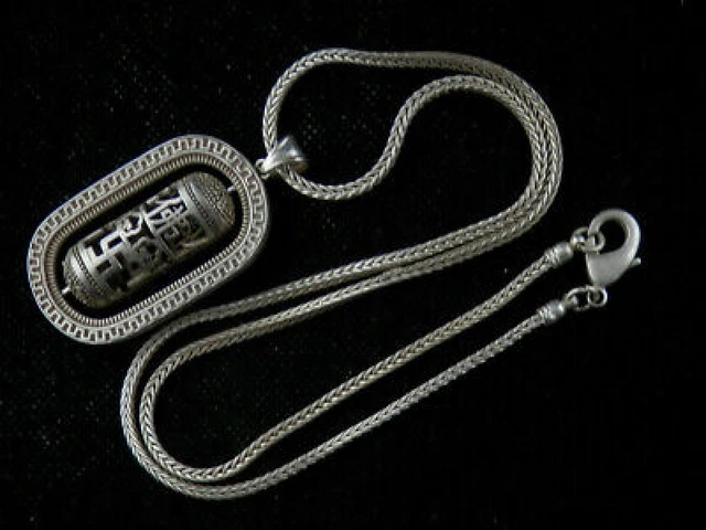 Tibetan Silver Necklace W/Amulet *4Swastikas* 佛 Hollowing Pendant Tibetan Silver Necklace W/Amulet *4Swastikas* 佛 Hollowing Pendant