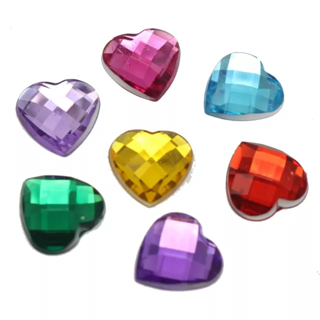 100 Mixed Color Acrylic Faceted Heart Flatback Rhinestone Gems 12X12mm No Hole