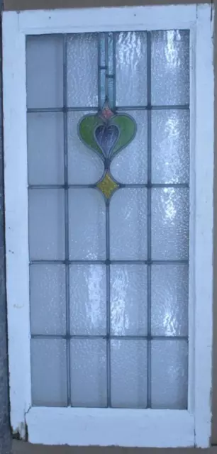 LARGE OLD ENGLISH LEADED STAINED GLASS WINDOW SIMPLE HEART 20 1/2" x 43 1/2"