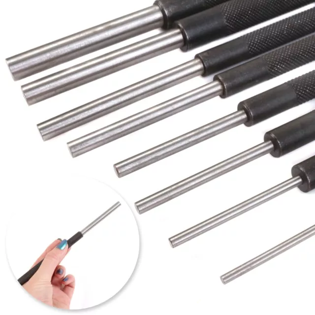 8x LONG PIN PUNCHES Heavy Duty Parallel Centre Belt Leather Fabric Flat End Nail