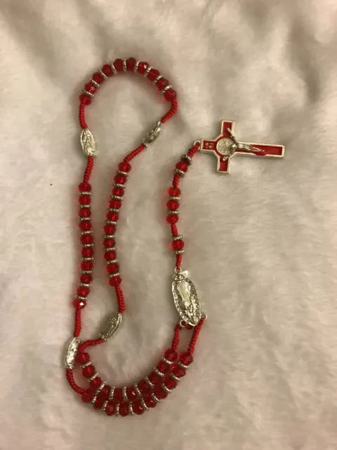 Red Jeweled Rosary- Brand New - Unused - Unopened- And Blessed -From Mexico City