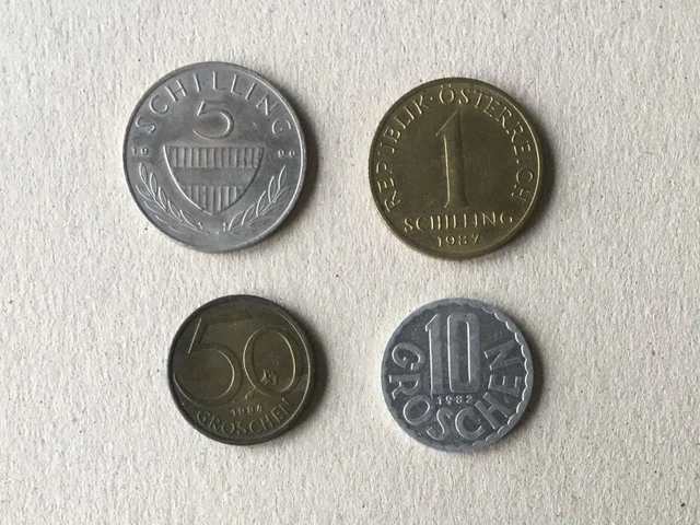 Vintage Austrian coin set (10 and 50 groschen, 1 and 5 schilling)