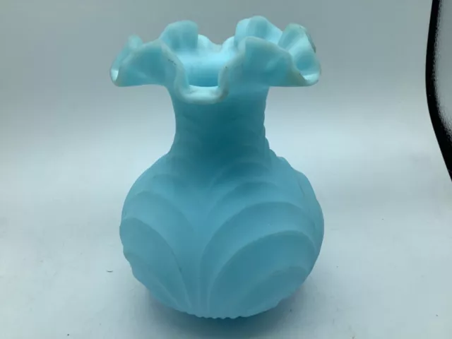 Vintage Maybe Fenton Light Blue Drapery Vase With Ruffled Glass Art 8” Clean