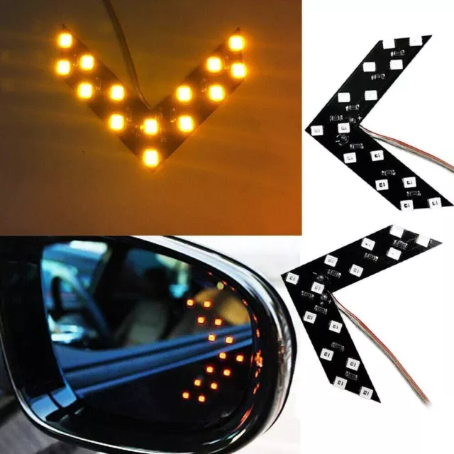 2 x Amber 14SMD LED Arrow Panel Car Rear View Mirror Indicator Turn Signal Light