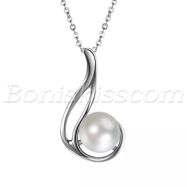 925 Sterling Silver Freshwater Pearl Women Pendant Necklace Valentine's Day Gift