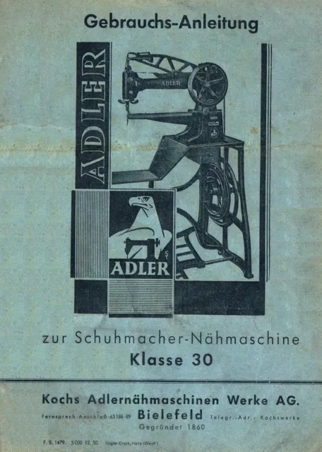 Schuster Nähmaschine Sattler Nähmaschine Adler Klasse 30 Gebrauchsanleitung