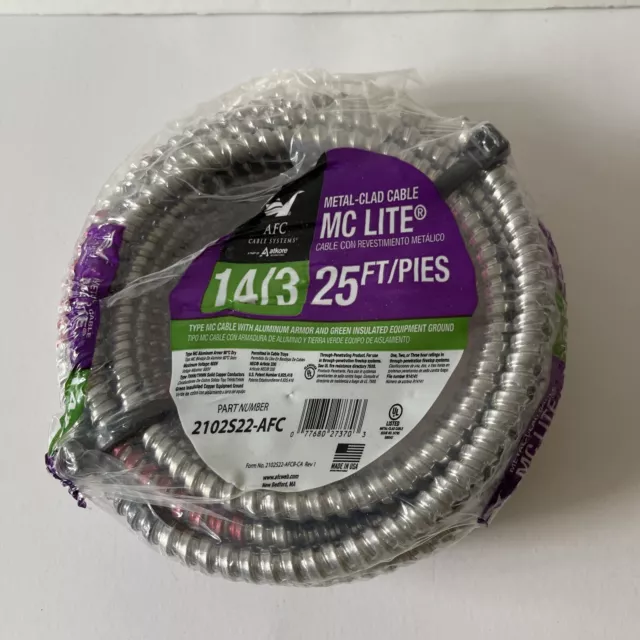 Afc Cable Systems 2102S22-AFC 25' 14/3 MC metal clad W/G Conduit