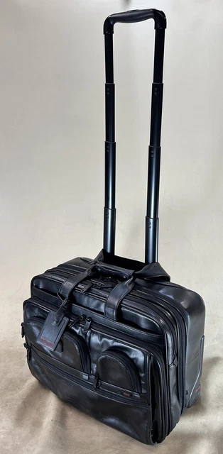 Preowned Tumi 96127DH Alpha Deluxe 2 Wheeled Black Leather Expandable Briefcase 3