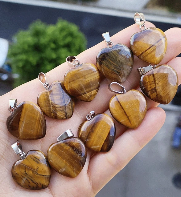 10pcs Tiger eye Gems stone Heart Pendants Chakra Reiki Healing Amulet