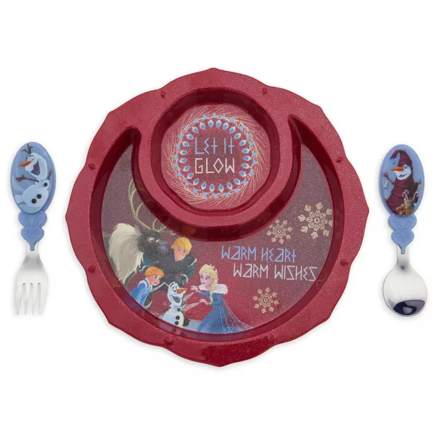 Disney Authentic Frozen Plate & Flatware Fork & Spoon Set Elsa Anna Olaf Sven