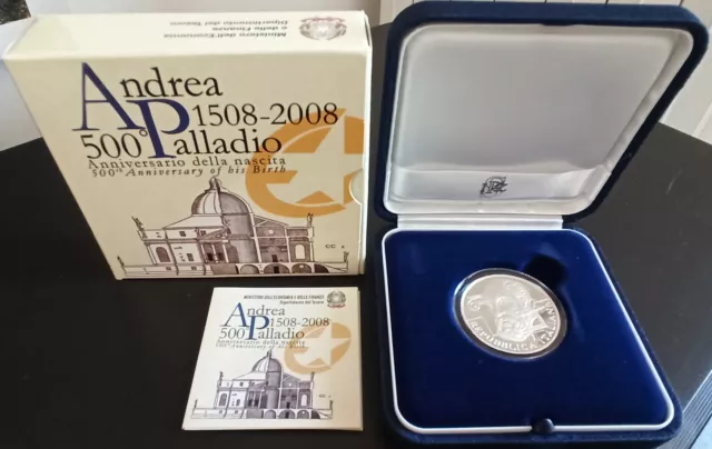 2008 Italia 10 Euro 500° Nascita Andrea Palladio Argento Fondo Specchio Proof