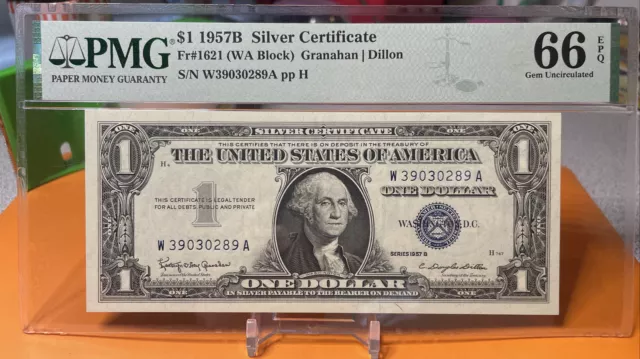 1957b One Dollar Silver Certificate PMG 66 EPQ WA Block