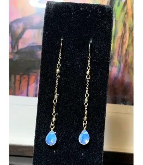 Rainbow Moonstone gold colored chain threader earrings