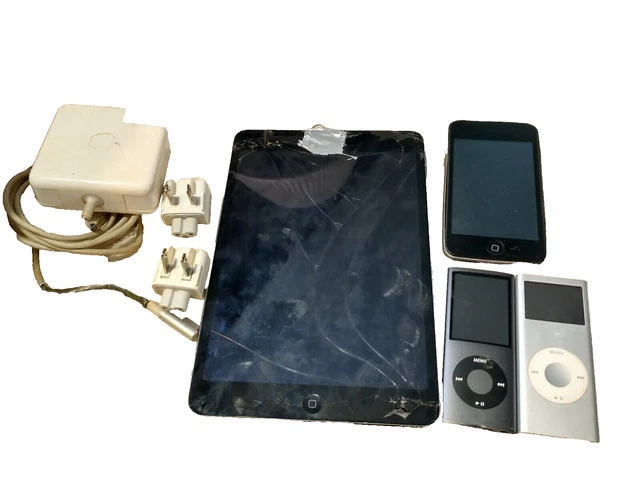 Untested Apple iPad, 3 iPods, Apple wires plugs some vintage Untested Parts only