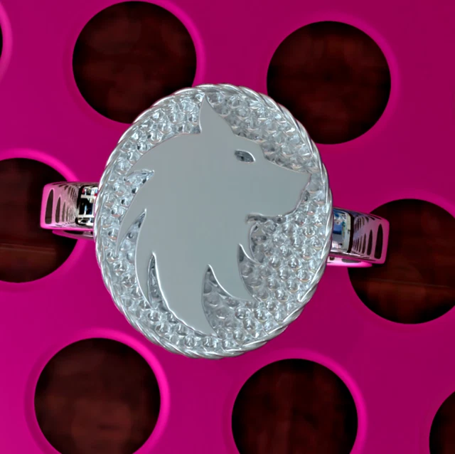 Solid 10K white gold wolf ring