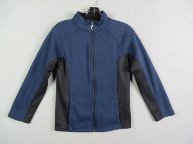 Spyder Boys Jacket Medium 10/12 Blue Black Fleece Knit Sweater Full Zip Active