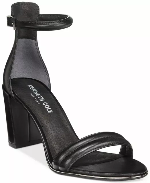 New Kenneth Cole New York Womens Lex Block Heel Sandals Black Leather Size 7