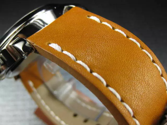 New 24mm BIG Soft COW Leather Strap Amber Brown Watch Band PANERAI White