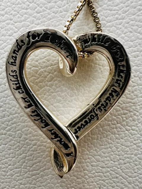 Sterling Silver Mother & Child Inscription Heart Pendant Necklace 17”