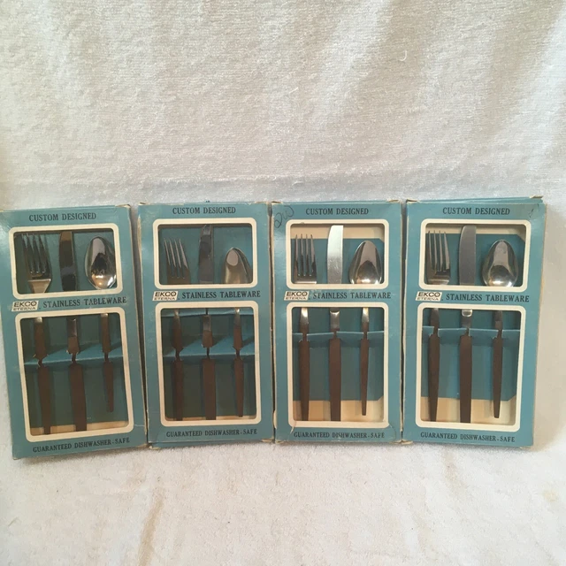 VINTAGE EKCO ETERNA Canoe Muffin Mid Century Flatware In Box Mcm 12