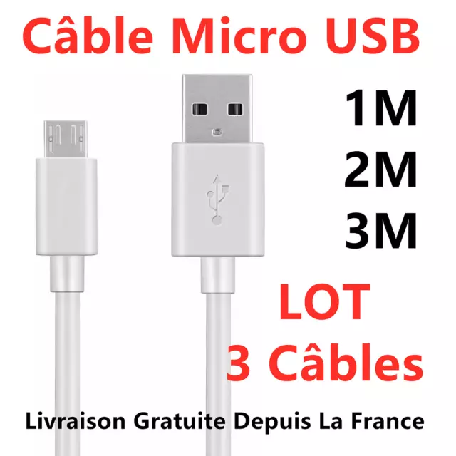 Câble Chargeur Micro USB 1m/2m pour Samsung A3/A5/A7/A10 S6 S7 Edge J4/J5/J6
