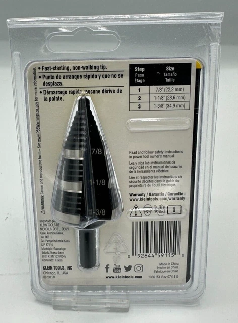 BRAND NEW!!! Klein Tools KTSB15 7/8", 1-1/8" for 1-3/8" Step Drill Bit #15 2