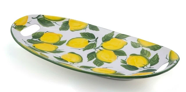 Bassano Italienische Keramik Servierplatte – Oval, Oliven-Motiv 'Venezia', 35,5x25,5x3 Cm