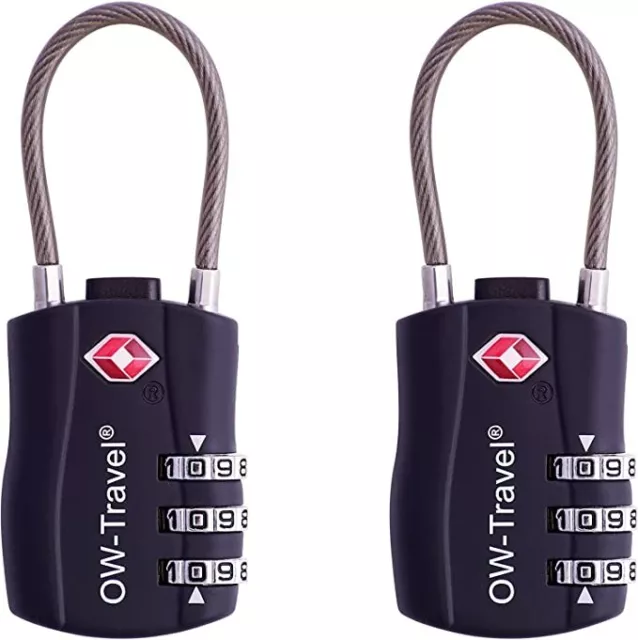 3 Dial TSA Approved Cable Padlock - Travel Luggage Suitcase Bag Combination Lock