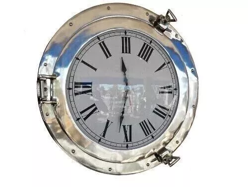 Antike glänzende Nickel-Finish-Schiffs-Bullauge-Uhr, Strand-Stil-Wanduhr,...