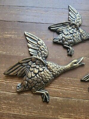 Vtg Lot of 3 1970s Flying Ducks Wall Hanging Geese Decor Art MCM Cast Metal 2