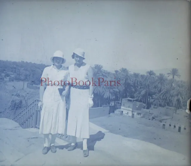 EGYPTE Touristes c1930 Photo NEGATIVE Plaque verre Stereo Vintage V28L10n15