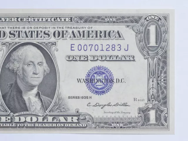 1935-H Silver Certificate $1 Blue Seal - Uncirculated US Paper Money Unc