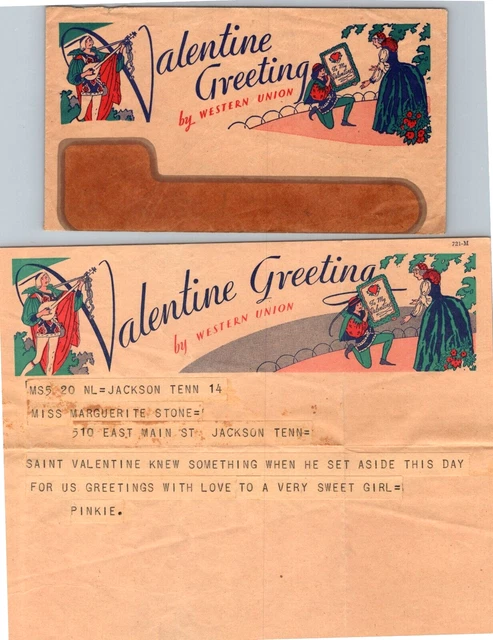 Valentine Greeting By Western Union - Valentine Greeting  telegram 1930s