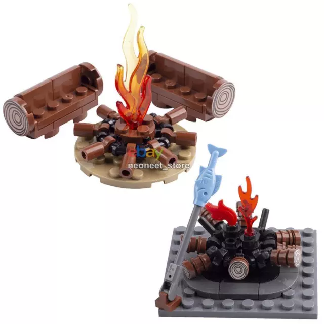 MOC Custom Bonfire Campfire Bulk 1x2 Bricks Weapon Mini Soldier Figures DIY Set