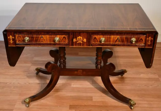 1940s Baker Furniture Regency Rosewood inlaid Drop-leaf Sofa table