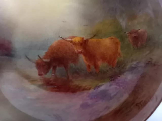Royal Worcester Hand Painted 'Highland Cattle' Pedestal Bowl - by Harry Stinton 3
