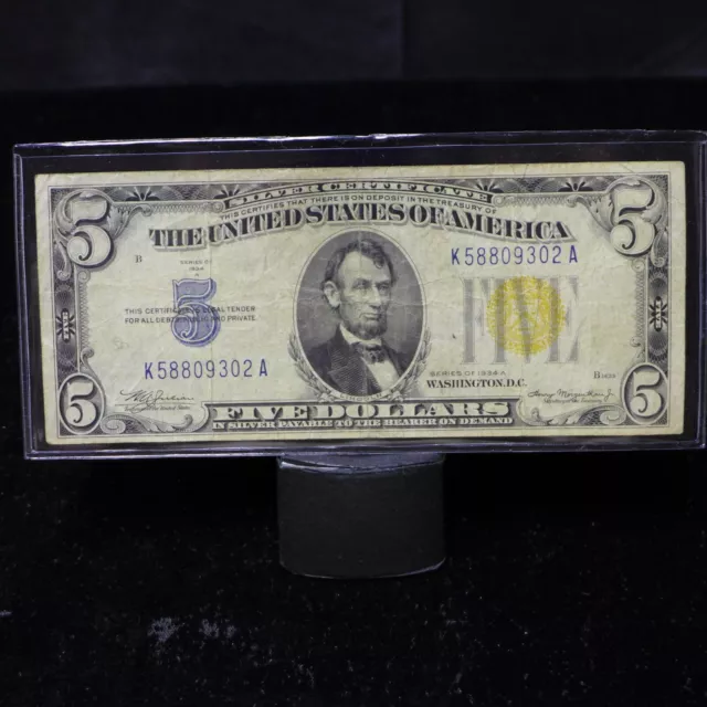 Fr.2307 1934A $5 Silver Certificate Yellow Seal "North Africa", VG-Fine
