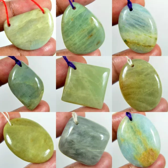 Africain 100% Naturel Aigue-Marine Perle Pendentif Cabochon Perforé Libre Gemme