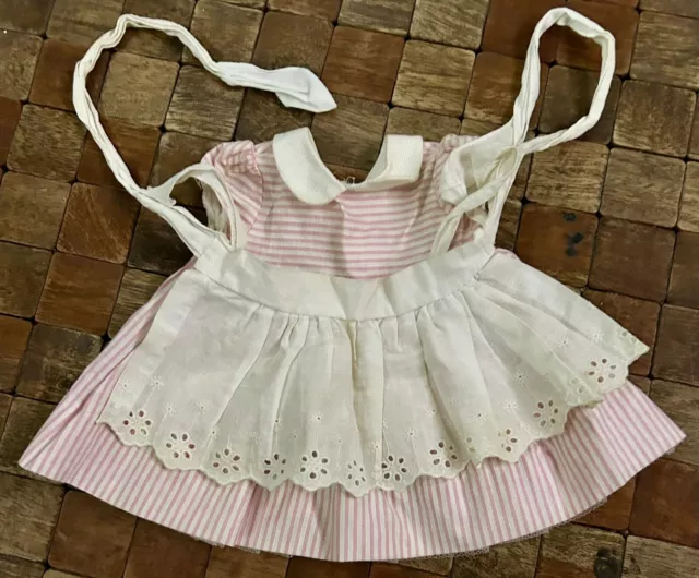 Vintage 60’s Original Label Chatty Cathy Pink & White Striped Doll Dress & Apron