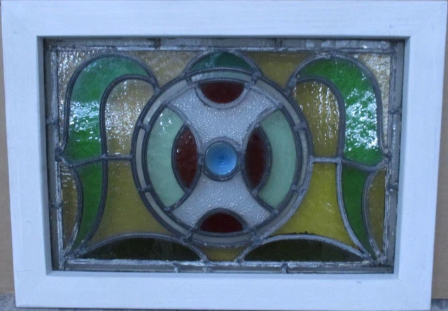 OLD ENGLISH LEADED STAINED GLASS WINDOW Pretty Abstract 18.75" x 13.5"