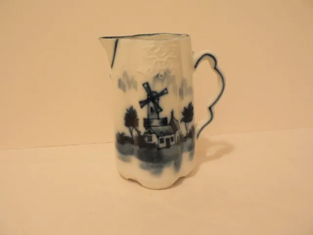Pitcher Porcelain Creamer Windmill Blue Artist Mark Vintage   (ES)