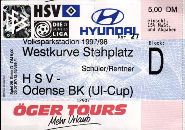 3305 ticket UI-Cup 1997 Hamburg SV - Odense BK (Denmark), 05.07.1997