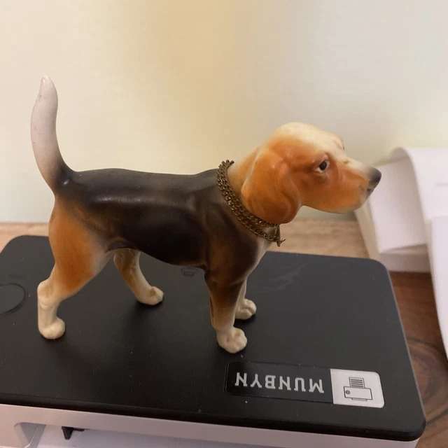 3.25" Boxer Dog Puppy Beagle Porcelain Figurine Enesco Vtg Hound Champion Collar