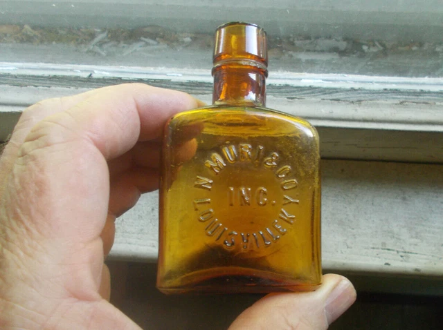 Golden Amber Miniature 3 1/2"Sample Size N.m.uri Louisville Rect Whiskey Bottle Golden Amber Miniature 3 1/2"Sample Size N.m.uri Louisville Rect Whiskey Bottle